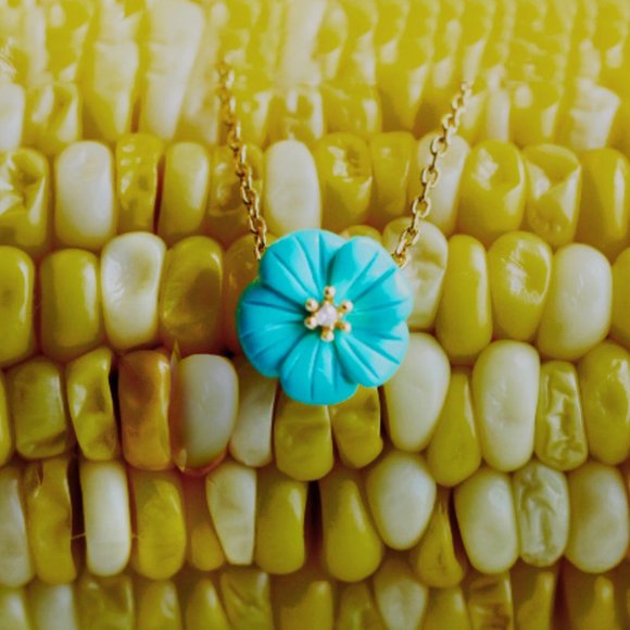 Authentic Turquoise Stone Flower Necklace Chain - Picture 9 of 12